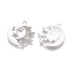 Antique Silver Tibetan Style Alloy Pendants, Cadmium Free & Lead Free, Sun and Moon, Antique Silver, 29x26x2mm, Hole: 2mm