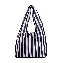 Stripe Foldable Oxford Cloth Grocery Bags, Reusable Waterproof Shopping Tote Bags, with Pouch and Bag Handle, Stripe, 60x37x12cm