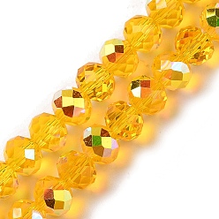 Gold AB Color Plated Transparent Electroplate Beads Strands, Faceted, Round, Gold, 7.5x6mm, Hole: 1mm, about 80~83pcs/strand, 18.31~19.88''(46.5~50.5cm)