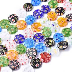 Mixed Color Flat Round Handmade Millefiori Glass Beads Strands, Mixed Color, 14x3.5mm, Hole: 1mm, about 27pcs/strand, 14.1 inch