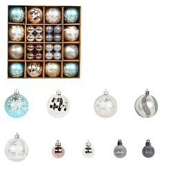 Sky Blue Plastic Christmas Ball Pendant Decorations, Christmas Tree Hanging Decorations, Sky Blue, 30~60mm, 44pcs/box