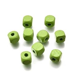 Зелено-Желтый Спрей окрашены деревянные бусины, квадратный, зеленый желтый, 8x8x8 мм, отверстие : 2.5~3 мм