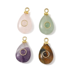 Mixed Stone Natural Mixed Stone Pendants, Mixed Dyed and Undyed, Teardrop, Golden, 23x12.5~13x8.5~9mm, Hole: 2mm