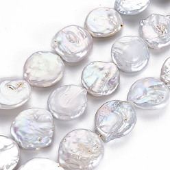 Seashell Color Natural Keshi Pearl Beads Strands, Cultured Freshwater Pearl, Flat Round, Seashell Color, 15~29x14~19x3~8mm, Hole: 0.6mm, about 16~20pcs/strand, 15.35 inch(39cm)