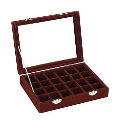 Dark Red Flock with Glass Jewelry Display Box, Dark Red, 20x15x5cm