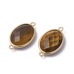 Tiger Eye Golden Tone Brass Tiger Eye Links, Faceted, Oval, 26x15x6mm, Hole: 1~2mm