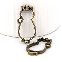 Antique Bronze Alloy Open Back Bezel Cat Shape Pendants, for DIY UV Resin, Epoxy Resin, Pressed Flower Jewelry, Antique Bronze, 38x18x3.3mm