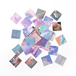 Mixed Color 56Pcs Square Sky Water Surface Fancy Scenery Pattern Paper Sticker Label Set, Adhesive Label Stickers, for Suitcase & Skateboard & Refigerator Decor, Mixed Color, 44~45x44~45x0.3mm
