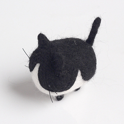 Black Animal Cat Shape Needle Felting Starter Kit, with Wool Felt and Punch Needles, Needle Felting Kit for Beginners Arts, Black, 188x153mm