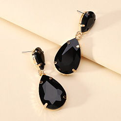 black Colorful Transparent Glass Crystal Earrings with Fashionable Waterdrop Shape for Elegant and Stylish Women