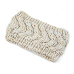 Floral White Polyacrylonitrile Fiber Yarn Warmer Headbands, Soft Stretch Thick Cable Knit Head Wrap for Women, Floral White, 210x110mm