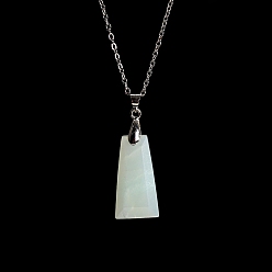 Flower Amazonite Natural Flower Amazonite Trapezoid Pendant Necklaces, Stainless Steel Cable Chain Necklaces for Women, 15.75 inch(40cm)
