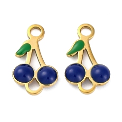 Полуночно-синий Ионное покрытие (ip) 304 нержавеющая сталь эмалированные фруктовые соединители подвески, вишневые ссылки, золотые, темно-синий, 13x7.5x2.5 мм, отверстие : 1.6 мм