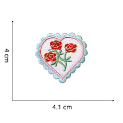 Light Blue Computerized Embroidery Cloth Self-adhesive/Sew on Patches, Costume Accessories, Heart with Rose, Light Blue, 40x41mm