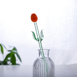 Orange Red Handmade Glass Flower Decoration, Glass Vase Arrangement Ornament, Orange Red, 180x17mm