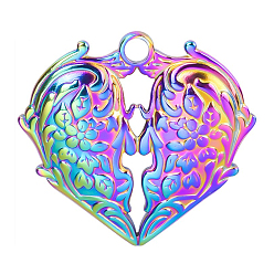 Rainbow Color 201 Stainless Steel Pendants, Heart Wing Charms, Rainbow Color, 26x25x3mm, Hole: 2.5mm