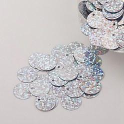 Silver Ornament Accessories Plastic Paillette/Sequins Charms, Flat Round, Silver, 12~13x0.1mm, Hole: 1.4mm
