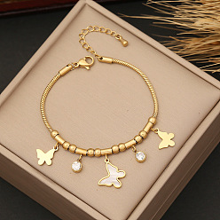 2# bracelet Fashion Butterfly Necklace with Pearl Pendant and Stainless Steel Chain