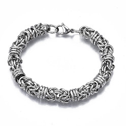Stainless Steel Color 201 Stainless Steel Byzantine Chain Bracelet for Men Women, Nickel Free, Stainless Steel Color, 8-1/2 inch(21.5cm)
