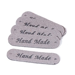 Dark Gray Imitation Leather Label Tags, with Holes & Word Hand Made, for DIY Jeans, Bags, Shoes, Hat Accessories, Rounded Rectangle, Dark Gray, 12x45mm