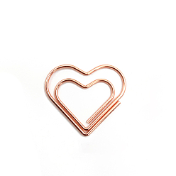 Rose Gold Brass Paper Clips, Heart Spiral Wire Paperclips, Rose Gold, 25x23mm
