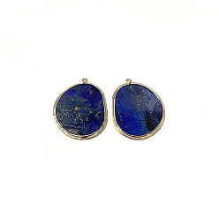 Lapis Lazuli Naturelles lapis-lazuli pendentifs, avec les accessoires en laiton, or, 33.5~34x27x2mm, Trou: 1.5mm