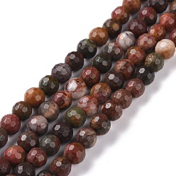 Picasso Jasper Natural Polychrome Jasper/Picasso Stone/Picasso Jasper Beads Strands, Faceted(128 Facets), Round, 6mm, Hole: 1mm, about 61pcs/strand, 14.96''(38cm)