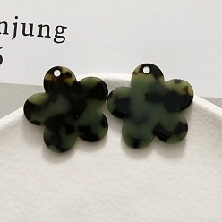 Dark Sea Green Acrylic Pendants, Flower, Dark Sea Green, 30x30mm