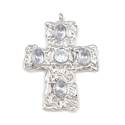 Прозрачный 304 микро нержавеющей стали прокладывать Цирконом подвески, крест прелести, цвет нержавеющей стали, прозрачные, 43.5x32.5x4 мм, отверстие : 2.8 мм