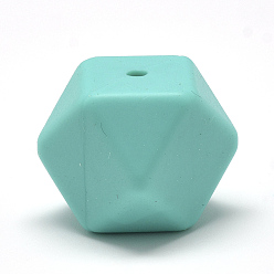 Cyan Food Grade Eco-Friendly Silicone Beads, Chewing Beads For Teethers, DIY Nursing Necklaces Making, Faceted Cube, Cyan, 14x14x14mm, Hole: 2mm