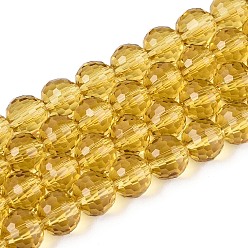 (932FM) Темно-синий аква-матовый с подкладкой Прозрачные стеклянные бусины, граненый (96 граней), круглые, темно-золотистые, 8 мм, отверстие : 1 мм, около 68~70 шт / нитка, 20.47~21.06 дюйм (52~53.5 см)