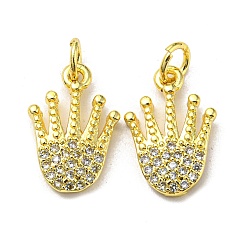 Crown Real 18K Gold Plated Brass Pendants, with Clear Cubic Zirconia and Jump Ring, Crown, 15.5x10.5x2.5mm, Hole: 3mm