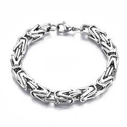 Stainless Steel Color 201 Stainless Steel Coffee Byzantine Chain Bracelet for Men Women, Stainless Steel Color, 8-5/8 inch(22cm)