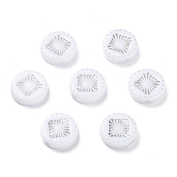 White Opaque Acrylic Beads, Metal Enlaced, Flat Round with Rhombus Pattern, White, 15~15.5x4.5~5mm, Hole: 1.8mm, about 606pcs/500g