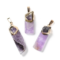 Amethyst Natural Amethyst Big Pendants, with Golden Plated Brass Snap on Bails, Rectangle Charms, 20~74x8~14x6~16mm, Hole: 10x4mm