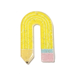 Yellow Acrylic Pendants, with Glitter Powder, Pencil, Yellow, 52.5x30x2mm, Hole: 1.8mm