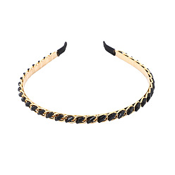 Black Alloy Curb Chain Hair Bands, with Rhinestones, Hair Accessories for Women Girls, Black, 120x140mm