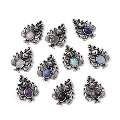 Mixed Stone Natural Mixed Gemstone Pendants, Nine-Tailed Fox Charms, with Antique Silver Color Brass Findings, 30x23x6mm, Hole: 4x2mm