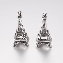 Antique Silver Alloy Pendant, Eiffel Tower, Antique Silver, 26x13x13mm, Hole: 1mm