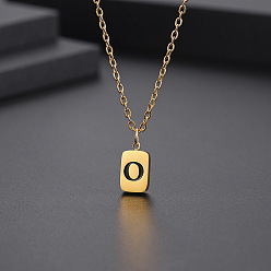 Letter O Titanium Steel Rectangle with Initial Letter Pendant Necklace with Cable Chains for Women, Golden, Letter.O, 17.72 inch(45cm)