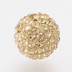 246_Lt. Colorado Topaz Czech Rhinestone Beads, PP11(1.7~1.8mm), Pave Disco Ball Beads, Polymer Clay, Round, 246_Lt. Colorado Topaz, 6mm, Hole: 1.5mm, about 25~35pcs rhinestones/ball