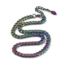 Rainbow Color Ion Plating(IP) 304 Stainless Steel Diamond Cut Cuban Link Chain Necklace, Rainbow Color, 16.14 inch(41cm)