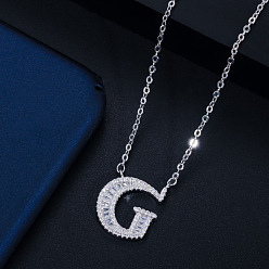 Letter G (with chain) Wife's Romantic Travel Same Style 26 English Alphabet Clavicle Chain Pendant Micro-inlaid Zircon Platinum Plated Necklace