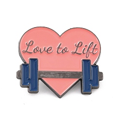 Light Coral Love To Lift Enamel Pin, Heart with Dumbbell Alloy Enamel Brooch for Backpack Clothes, Gunmetal, Light Coral, 26x30x9.5mm, Pin: 1mm