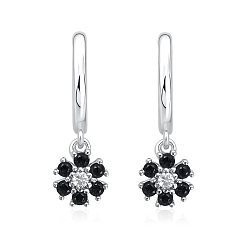 Черный 925 Серебряные серьги-каффы в виде цветов, модные, романтичные, изящные серьги