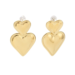Golden 201 Stainless Steel Heart Dangle Stud Earrings, with 304 Stainless Steel Pins, Golden, 32.5x20.5mm