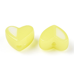 Champagne Yellow Two Tone Opaque Acrylic Beads, Imitation Jelly, Heart, Champagne Yellow, 14x16.5x9.5mm, Hole: 2.8mm, about 349pcs/500g