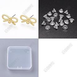 Doré  40 résultats de boucles d'oreilles en alliage pcs, 316 broches en acier inoxydable chirurgical, crémaillère plaquage, bowknot, sans cadmium et sans nickel et sans plomb, avec 50 écrous d'oreille en plastique, or, 8.5x17.7x2mm, pin: 0.6 mm, Trou: 1mm