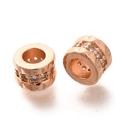 Розовое Золото Реечное покрытие латунь микро паве прозрачный кубический цирконий европейские бусины, бусины с большим отверстием, долговечный, без свинца и без кадмия, колонка, розовое золото , 7.5x5.5 мм, отверстие : 4 мм