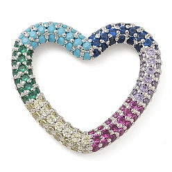 Разноцветный Стойка покрытие латунь микропаве кубический цирконий сердце соединительные кольца, долговечный, без свинца и без кадмия, платина, красочный, 20x21.5x3 мм, внутренний диаметр: 14.5x15.5 мм